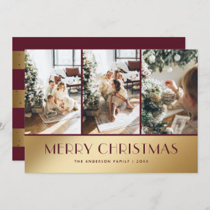 Elegant Red Gold Photo Merry Christmas Card