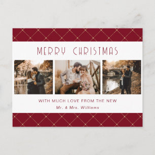 Elegant Red Gold Photo Newlywed Holiday Postcard