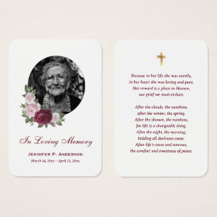 Elegant Red Gold Pink Floral Memorial Cards