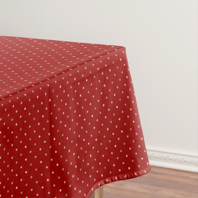 Elegant Red Gold Polka Dots Tablecloth (In Situ)