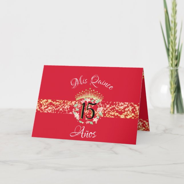 Elegant Red Gold Quinceañera Celebration Spanish  Invitation (Front)