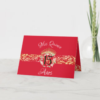 Elegant Red Gold Quinceañera Celebration Spanish  Invitation