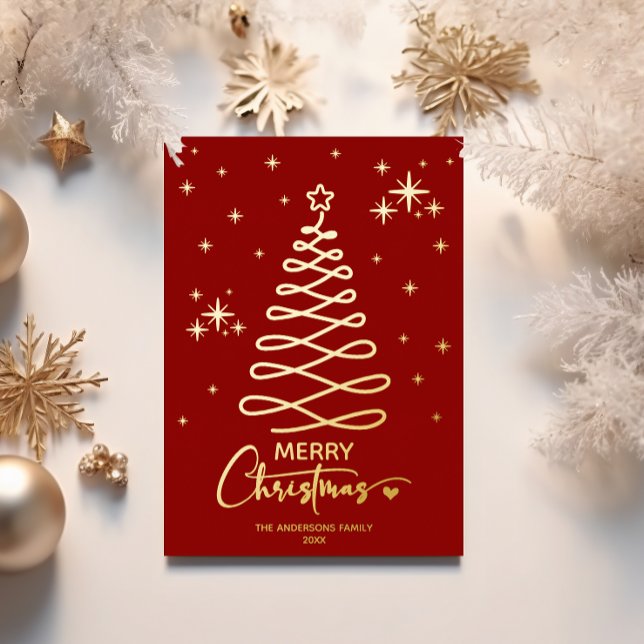 Elegant Red Gold Ribbon Tree Christmas Photo (Creator Uploaded)