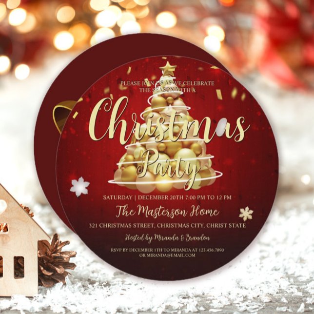 Elegant Red Gold Round Christmas and Holiday Party Invitation (Creator Uploaded)