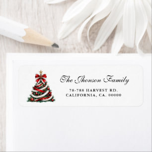 Elegant red gold script Christmas Tree Winter addr