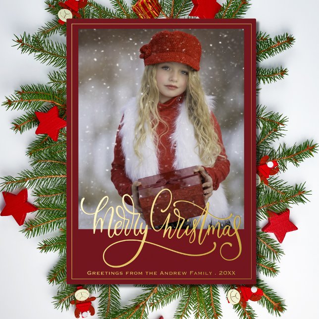 Elegant Red Gold Script Merry Christmas (Creator Uploaded)