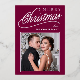 Elegant Red Gold Script Merry Christmas Photo