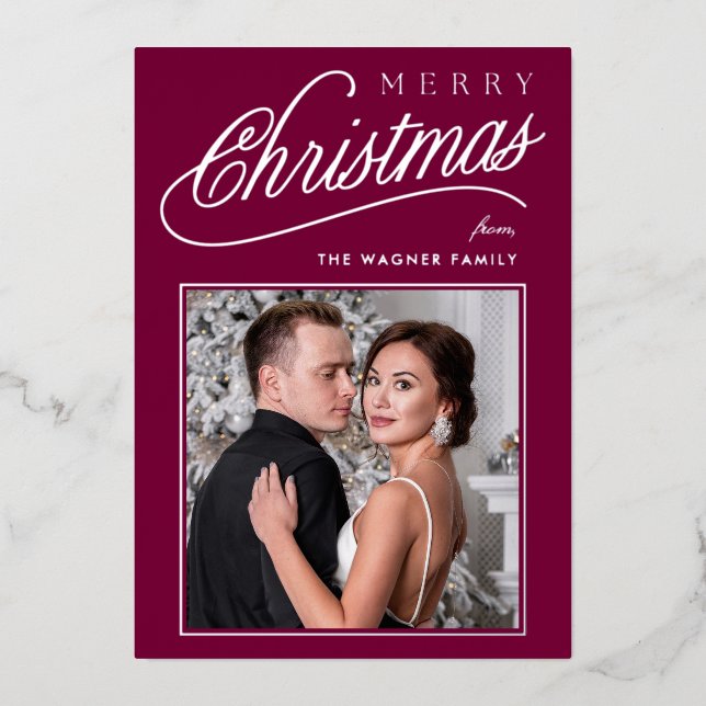 Elegant Red Gold Script Merry Christmas Photo (Front)
