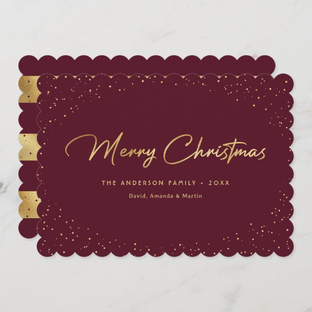 Elegant Red Gold Snow Merry Christmas Card (Front/Back)
