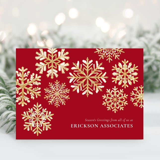 Elegant Red Gold Snowflake Corporate Business Holiday Card (Creator Uploaded)