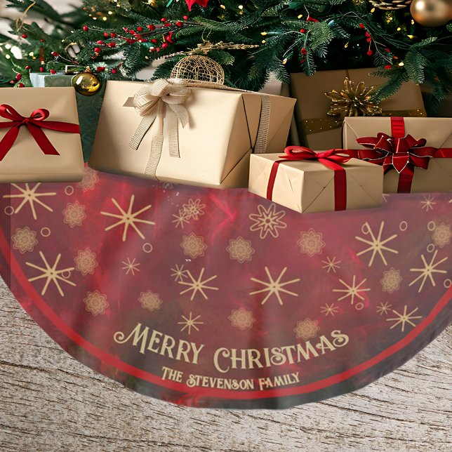 Elegant Red Gold Snowflakes Merry Christmas  Brushed Polyester Tree Skirt (Elegant Red Gold Snowflakes Merry Christmas Brushed Polyester Tree Skirt)
