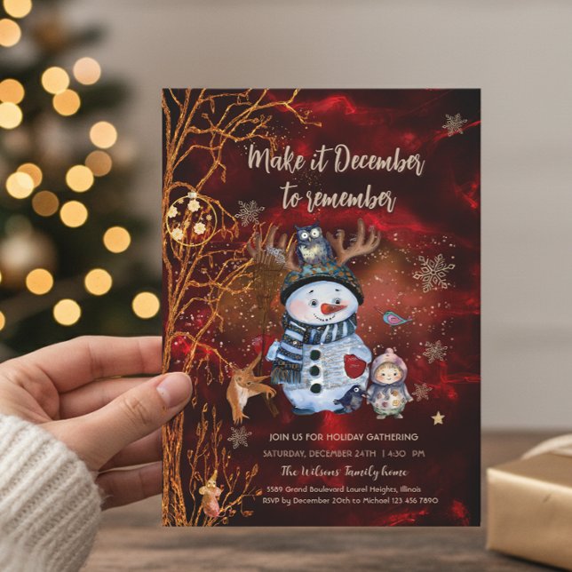 Elegant Red Gold Snowman & Characters Christmas Invitation (Elegant Red Gold Snowman & Characters Christmas Invitation)