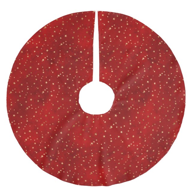 Elegant Red Gold Stars Christmas Brushed Polyester Tree Skirt (Front)