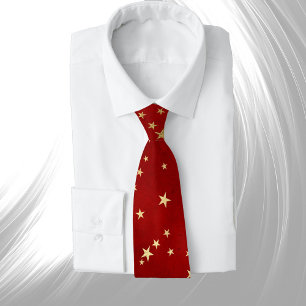Elegant Red Gold Stars Christmas Tie