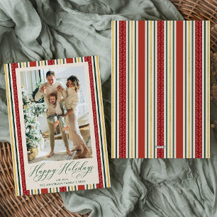 Elegant Red Gold Stripes Happy Holidays Photo Holiday Card