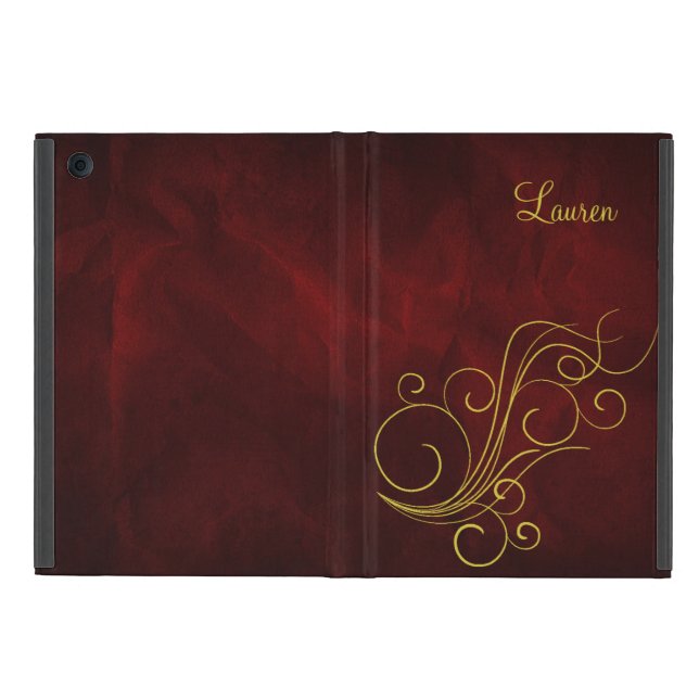 Elegant Red Gold Swirl iPad Mini Cover (Outside)
