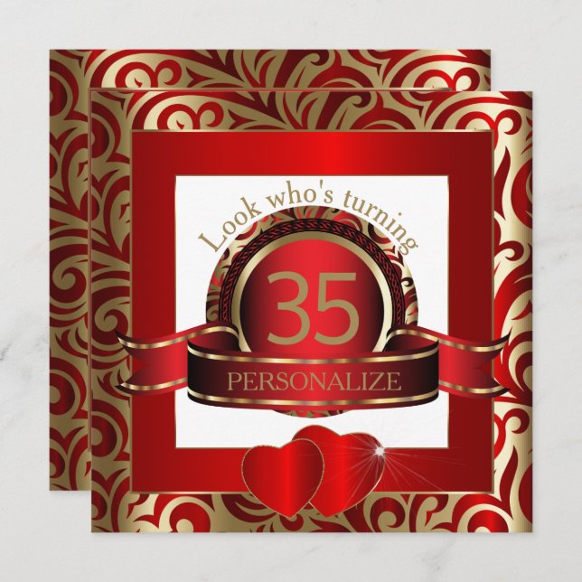 Elegant Red & Gold Swirls Party Invitation (Front/Back)