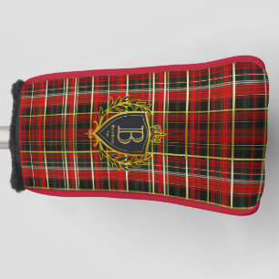 Elegant Red Gold Tartan Monogrammed Corporate Golf Head Cover