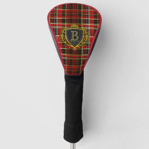Elegant Red Gold Tartan Monogrammed Corporate Golf Head Cover
