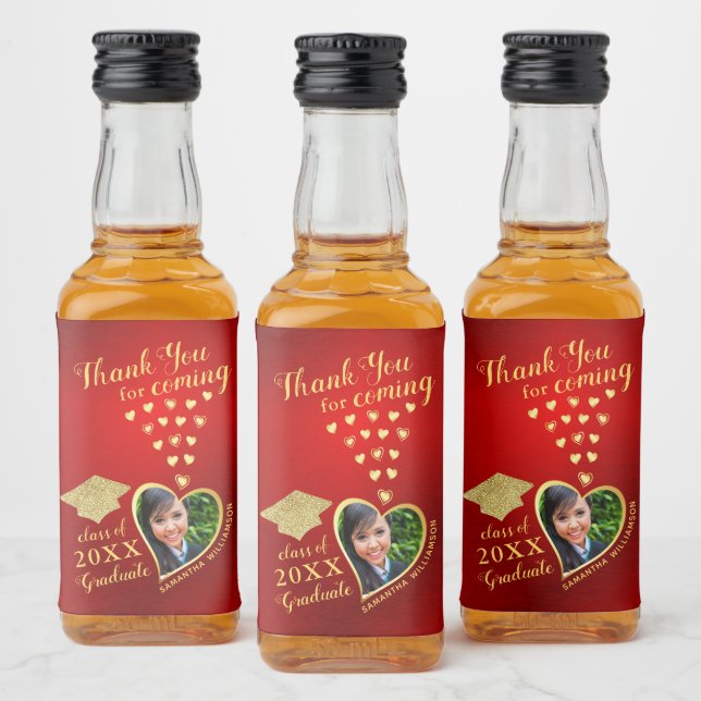 Elegant Red Gold Thank You 2025 Graduation Liquor Bottle Label (Bottles)