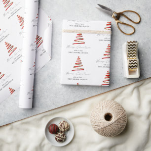 Elegant Red Gold Tree Pattern Name Merry Christmas Wrapping Paper