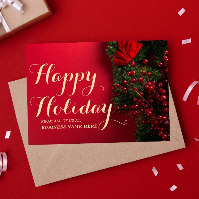 Elegant Red & Gold Typography Business Festive Holiday Card (Creator Uploaded)