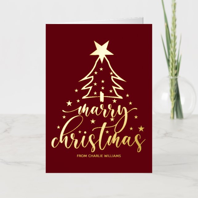 Elegant Red Gold Typography Christmas Card (Front)