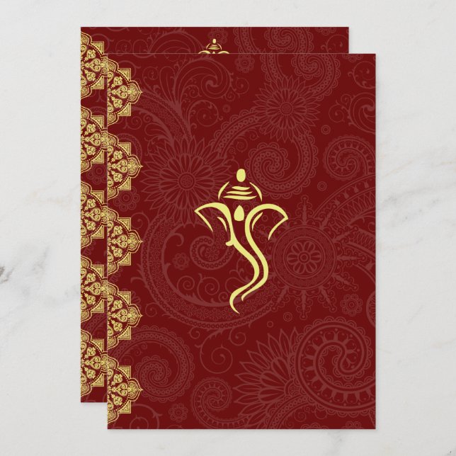 Elegant Red & Gold Vinayaka Wedding Design Invitation (Front/Back)