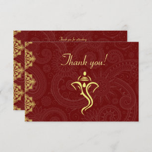 Elegant Red & Gold Vinayaka Wedding Thank You Card