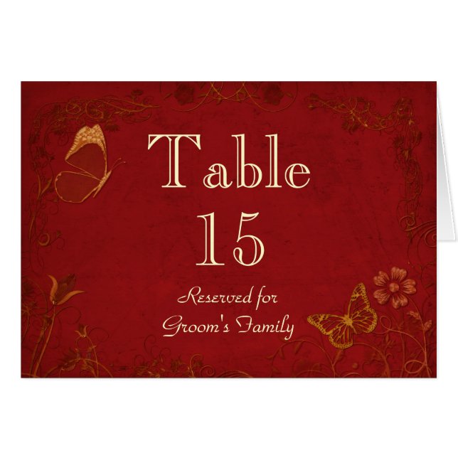 Elegant Red & Gold Vintage Table Seating Name Card (Front Horizontal)