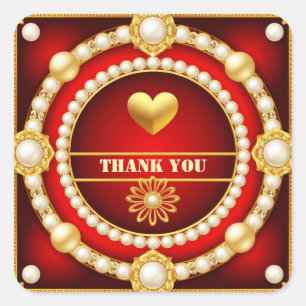 💛 Elegant Red Gold Wedding Thanks 👑 Square Sticker