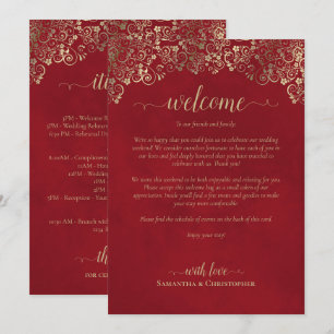 Elegant Red & Gold Wedding Welcome & Itinerary Programme
