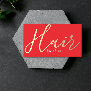 Elegant Red Golden Bold Hair Stylist  Business Card