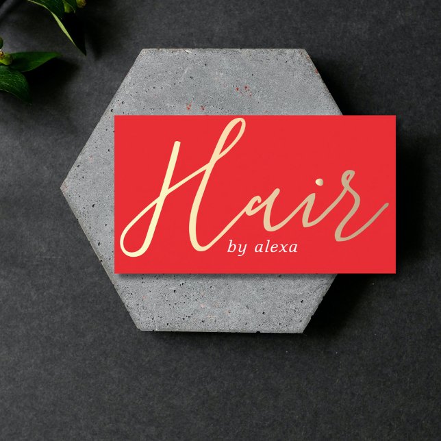 Elegant Red Golden Bold Hair Stylist  Business Card (Creator Uploaded)