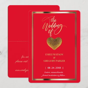 Elegant red, golden frame wedding save the date