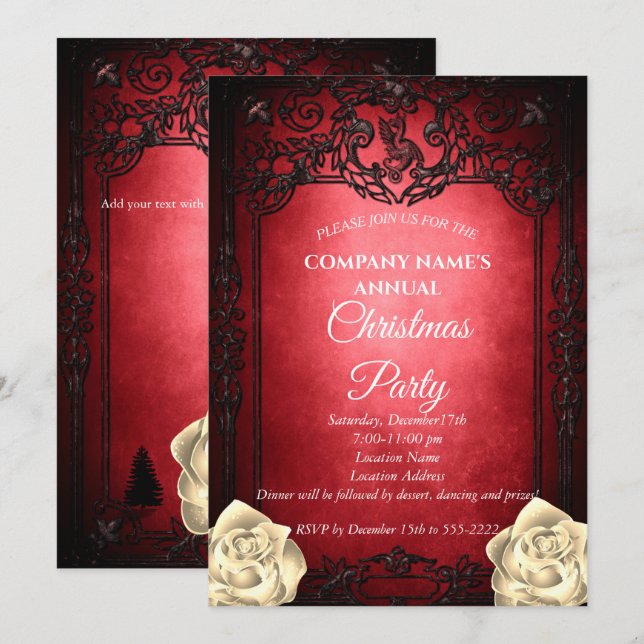 Elegant red Gothic Christmas party invitation  (Front/Back)