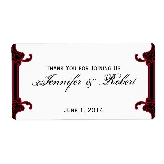 Elegant Red Gothic Frame Water Bottle Label (Front)