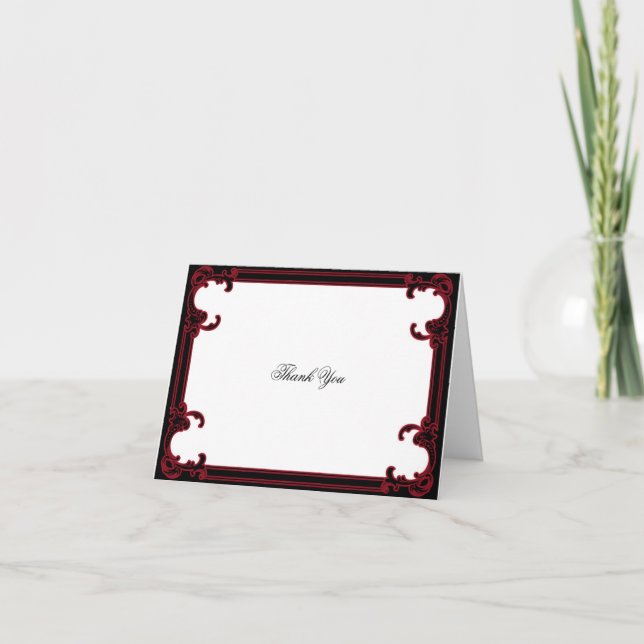Elegant Red Gothic Frame Wedding Thank You Card (Front)