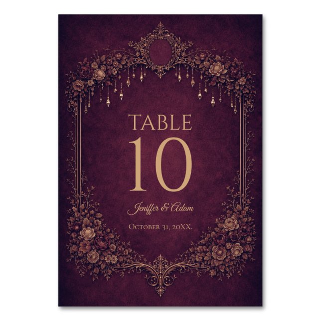 Elegant Red Gothic Halloween Wedding Table number (Front)