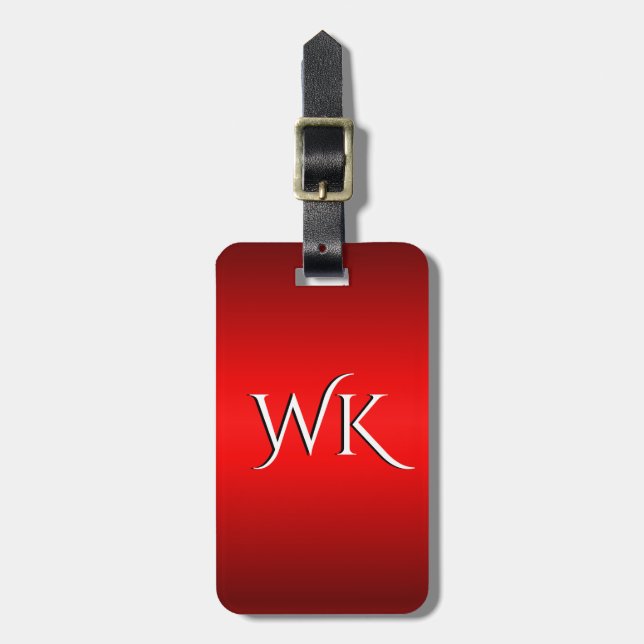 Elegant Red Gradient to Black Monogram Luggage Tag (Front Vertical)