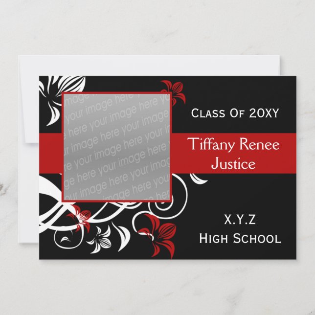 elegant red Graduation photo Invitation (Front)