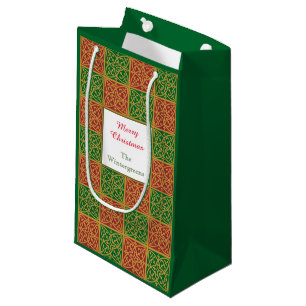 Elegant Red, Green and Golds Editable Small Gift Bag