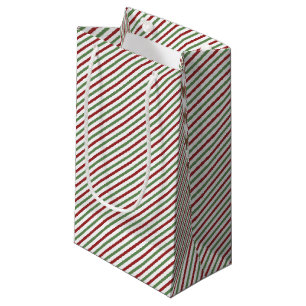 Elegant Red Green and White Thin Stripes Small Gift Bag