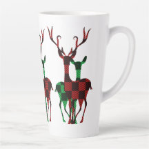 Elegant Red & Green Buffalo Plaid Reindeer Couple
