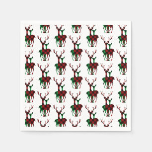 Elegant Red & Green Buffalo Plaid Reindeer Couple Napkin