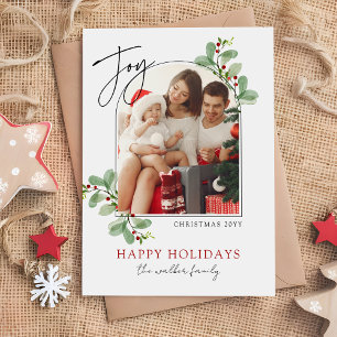 Elegant Red Green Christmas Family Photo Holiday Card