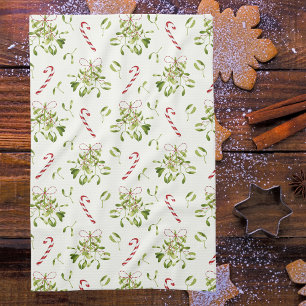 Elegant Red & Green Christmas Greenery Tea Towel