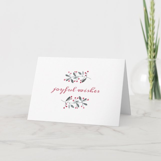 Elegant Red & Green Christmas Holly Leaves Photo Card (Front)