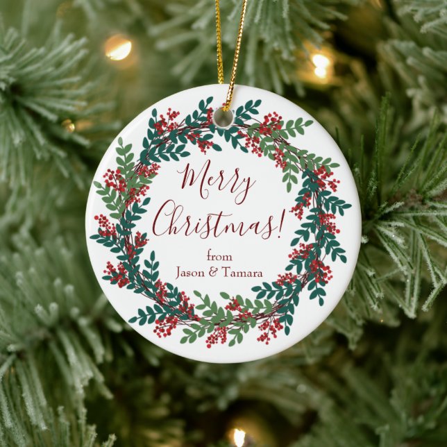 Elegant Red Green Christmas Wreath Ceramic Tree Decoration (Tree)