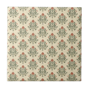 Elegant Red Green Damask Vintage Distressed Tile